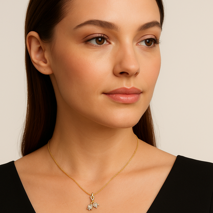 Generated image of a female model wearing the vine-inspired pendant