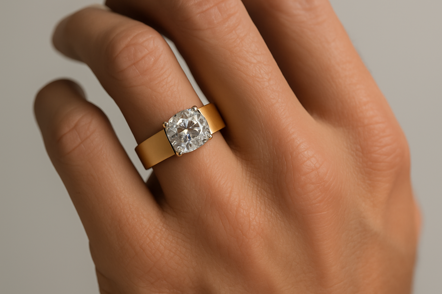 Generated image of a male model wearing the diamond solitaire ring in small size