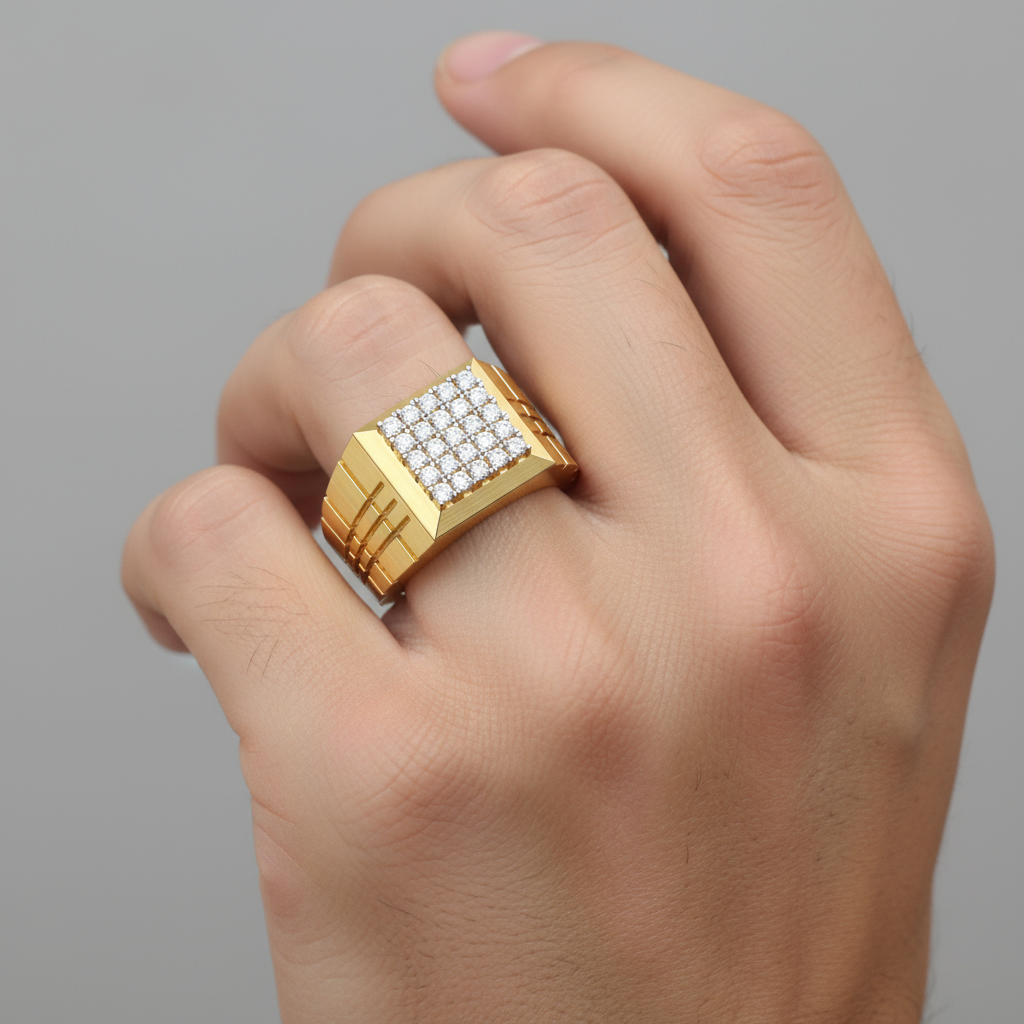 Male model wearing diamond cluster ring