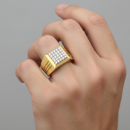 Male model wearing diamond cluster ring