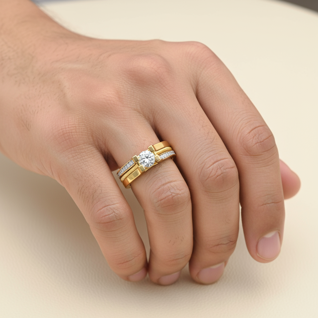 Male model wearing diamond ring