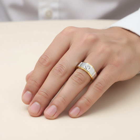 Male model wearing diamond ring