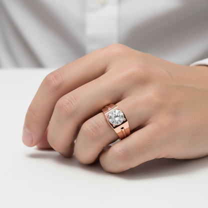 Male model wearing diamond solitaire ring